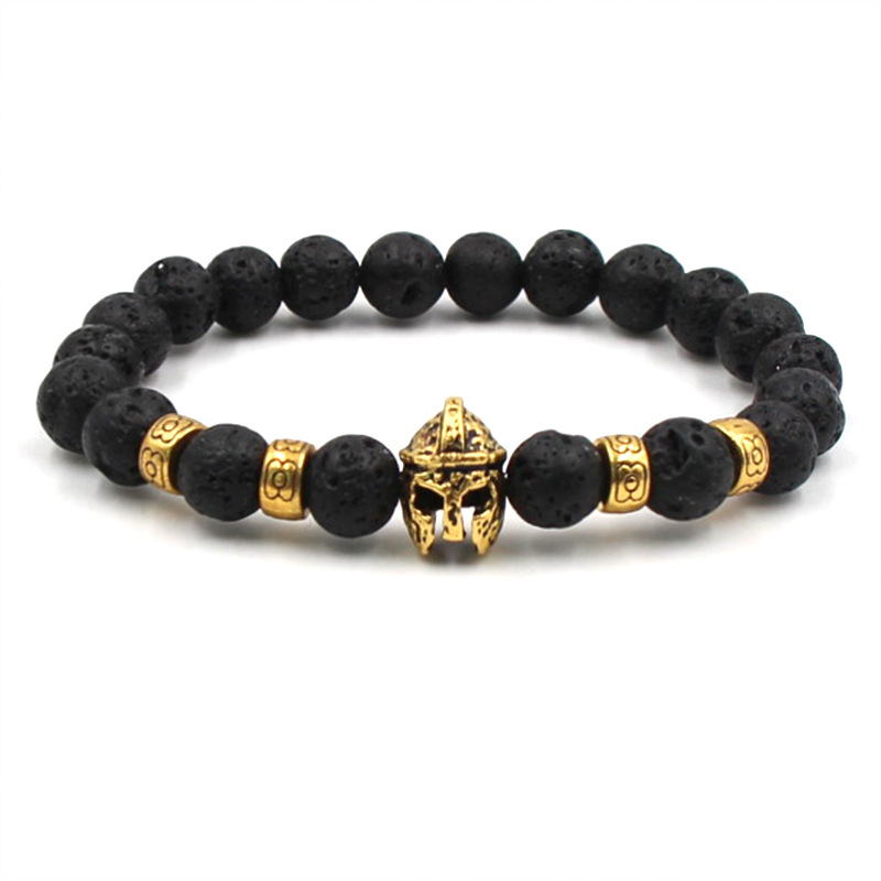 

Natural Stone Bracelet Black Lava Stone Knight Helmet Men's Bracelets Howlite Goldstone pulseras bransoletki