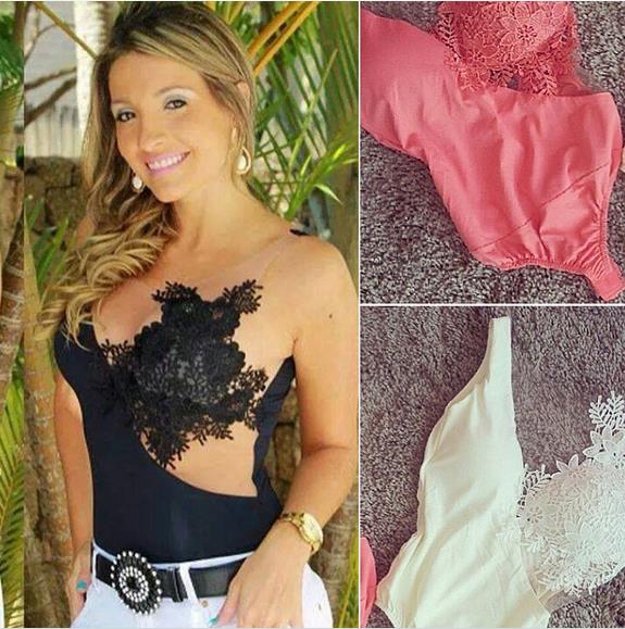 

Wholesale-Womens Sexy Bodysuit Bra Crochet Mesh Sheer Lace Sleeveless Tops Blouse, Black