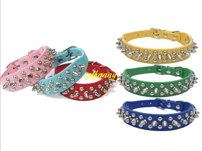 

100pcs/lot Fast shipping Adjustable Leather Rivet Spiked Studded Pet Puppy Dog Collar Neck Strap 9 colors