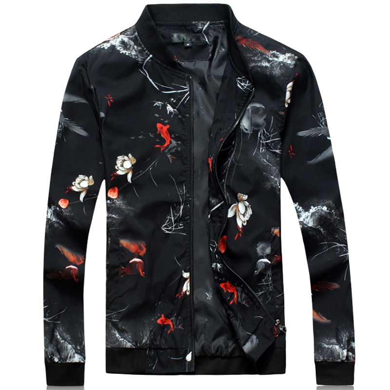 M-6XL 2017 Automne Printemps Veste Florale Hommes Occasionnels Survêtement Hommes Vestes Et Manteaux Mode Fleur Imprimé Marque Vêtements