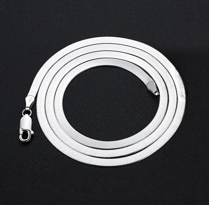 

4MM Silver Necklace Collar Chunky Chain Short Couple Jewelry 925 Sterling Silver Snake Flat Knife Necklace Chain Fashion Jewelry New Arrival