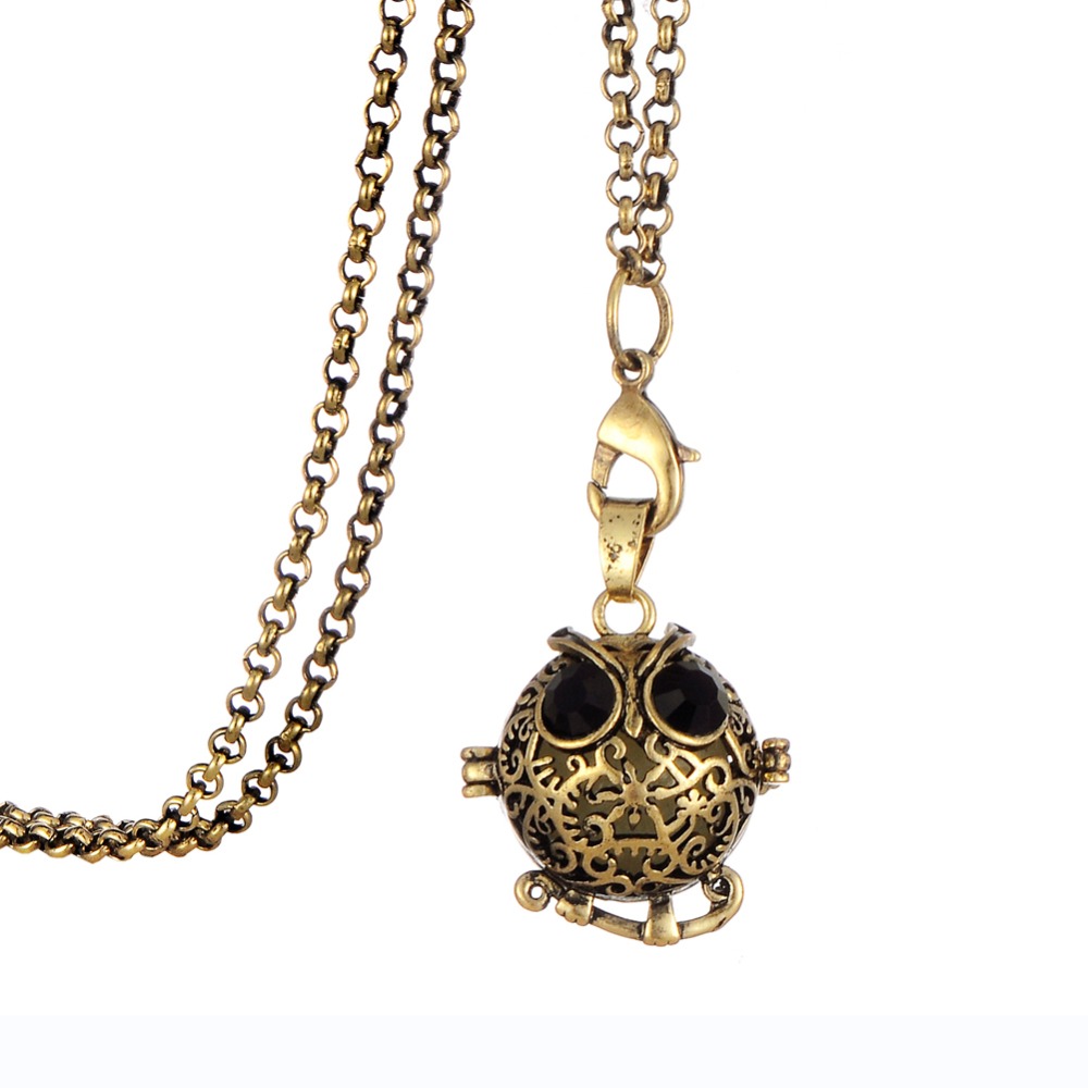 Glow in the Dark Animal Owl Locket Antique Bronze Pendant Necklace Fragrance Aromatherapy Essential Oil Diffuser Bohemia Style