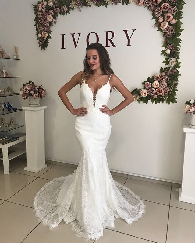 

Spaghetti Straps Lace Wedding Dresses for Bridal Sweetheart Mermaid Wedding Gowns Backless Summer Beach Bride Dresses vestidos de casamento, Champagne
