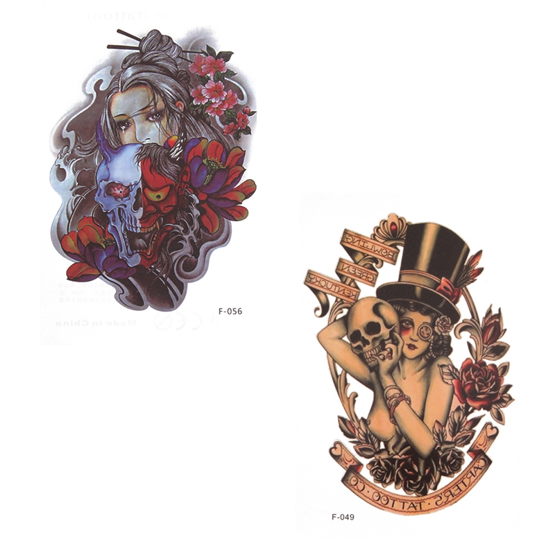 

190*120mm Body Arm Tattoo Sticker Halloween Horror Skull Ghost Crying Girl Designs Temporary Tattoo Terrorist Skeleton