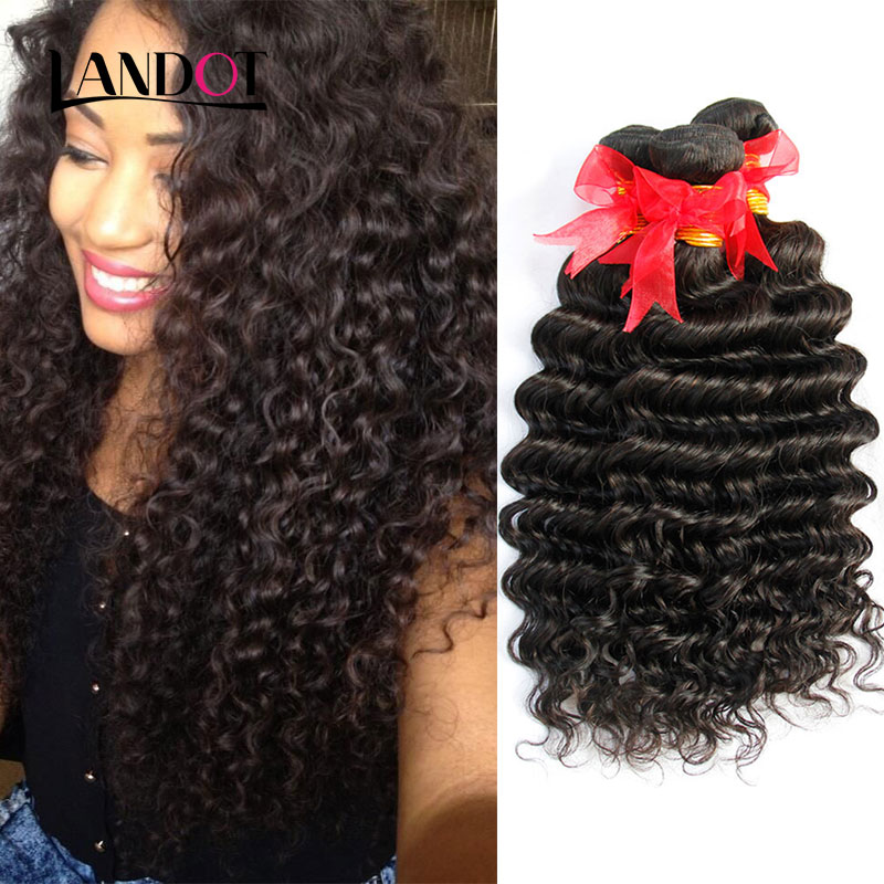 

Brazilian Deep Wave Curly Virgin Human Hair Weaves Bundles Unprocessed Peruvian Malaysian Indian Cambodian Brazillian Curly Hair Extensions, Natural color