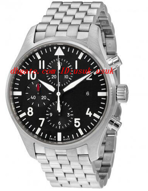 

Top Quality Luxury Wristwatch Pilot Black Dial Quartz Men's Chronograph Watch 43MM Mens Watch Watches, Silver
