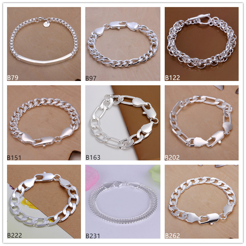 

Circles snake Link, Chain shrimp buckle sterling silver plated bracelets 8 pieces mixed style GTB28 Fashion burst models men's 925 silver bracelet