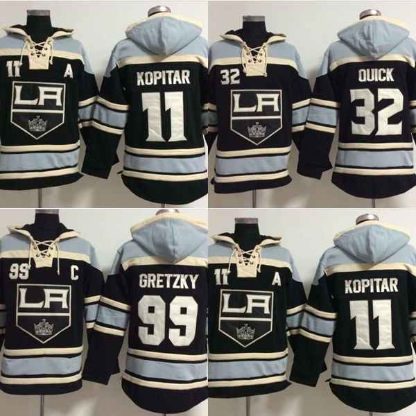 

Hot Sale Mens Old Time Los Angeles Kings 11 Anze Kopitar 99 Wayne Gretzky 32 Quick Best Quality Cheap Embroidery Logos Hockey Hoodies, Black;red