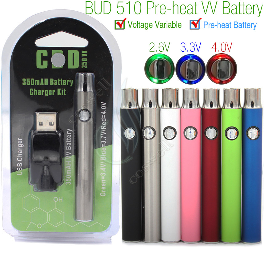 

Preheat Battery Kits Preheating 350mAh VV Variable Voltage pre heat mini USB charger CO2 Thick Oil Cartridges Vaporizer 510 O Pen BUD Touch