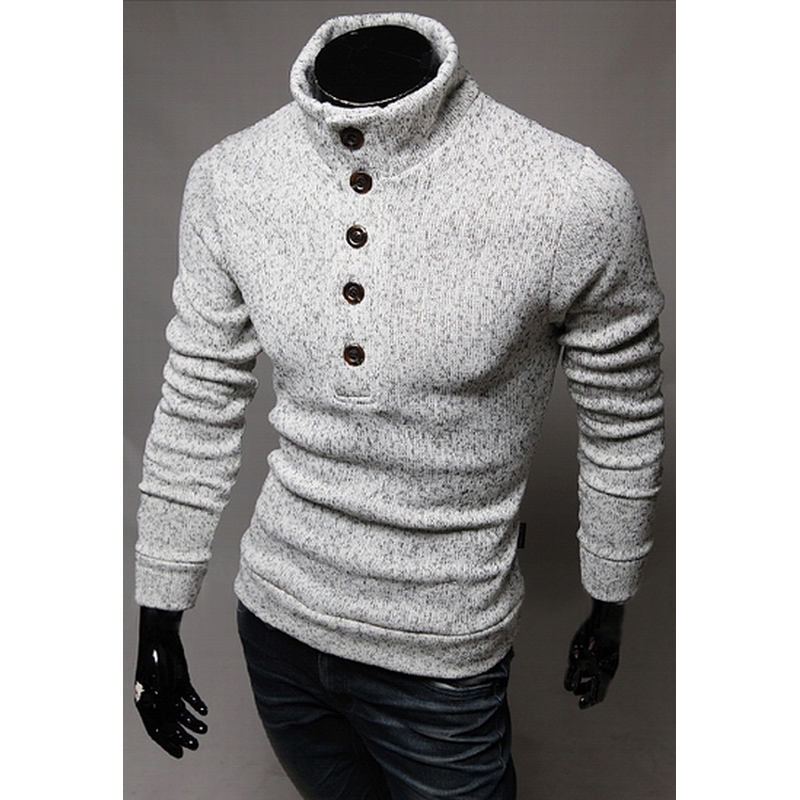 

Wholesale-The new single button decorative cultivate one's morality sweater, winter fashionable man turtleneck sweater, Light grey