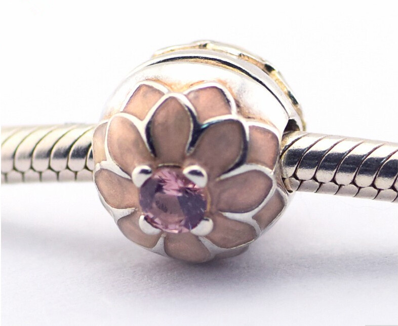 pandora Blooming Dahlia Beads with Cream Enamel Pink Cz charms 925 sterling silver loose beads for thread bracelet fashon jewelry authentic-image-379065431