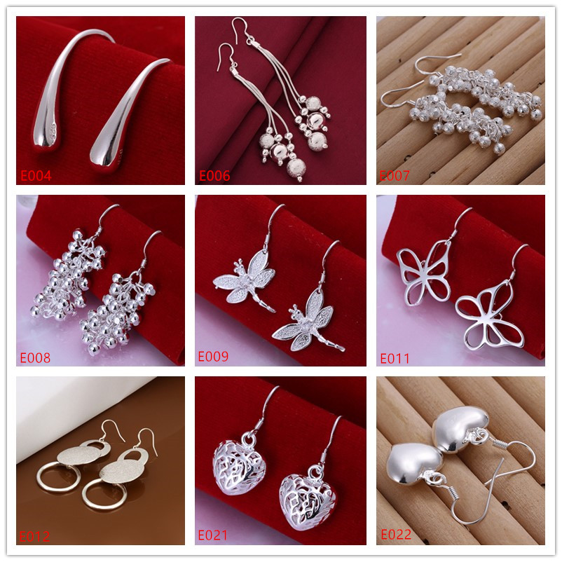 

Mix order women's gemstone sterling silver earring 10 pairs a lot mixed style EME17,wholesale fashion 925 silver Dangle Chandelier earrings