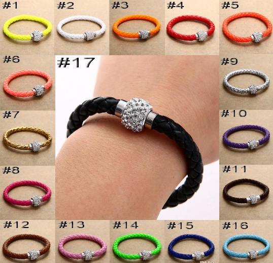 2021 Mélanger 17Colors Nouveau Bracelet en cuir PU Cristal Fermoir magnétique Bracelet Livraison gratuite avec bon prix