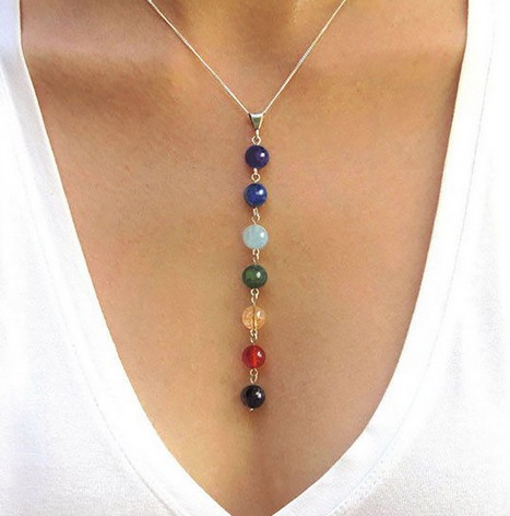 

Energy Women Jewelry Yoga Buddism Energy 7 Colour Natural Crystal NecklacesNecklaces Womens Fashion Necklaces, Golden;silver