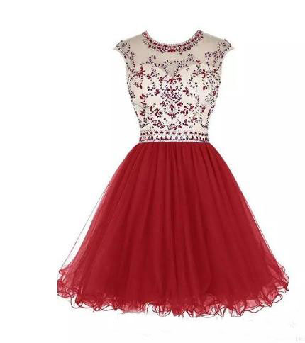 

Real Sample Red/Royal Blue Short Prom Homecoming Dresses Beading Jewel Backless Knee Length Girls Party Formal Gown 2018, Light sky blue