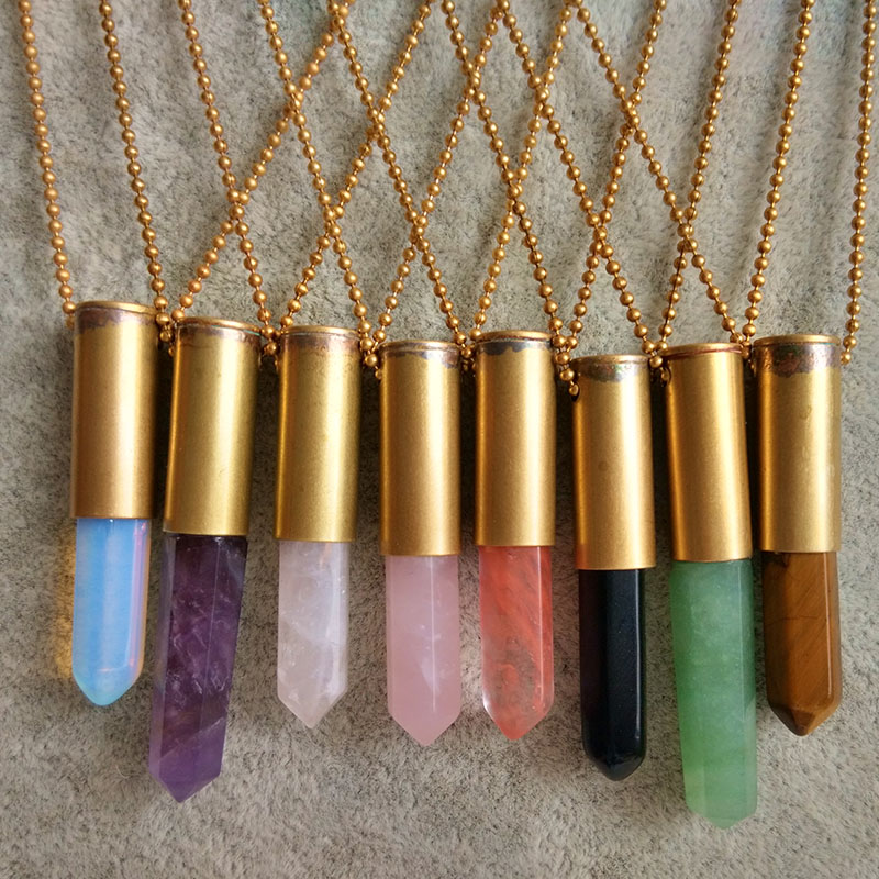 

Fashion Stone Pendant Celebrity Style Bullet Necklaces New Copper Casing Brass Ball Chain Necklaces Sweater Maxi Necklace Free Shipping