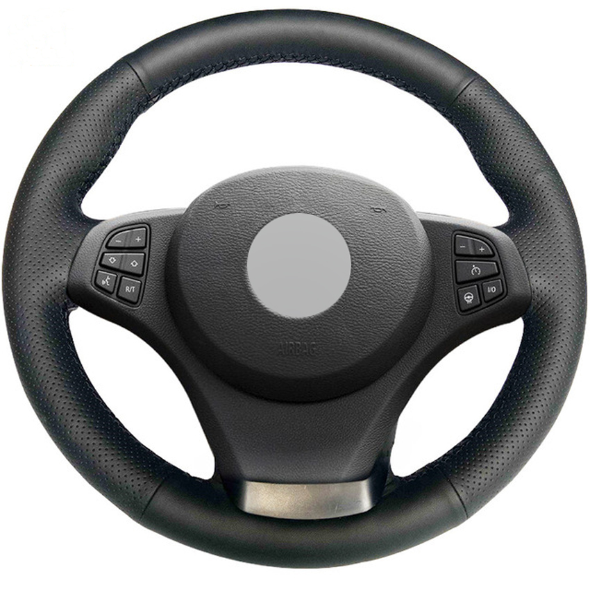 DIY Hand-stitched Black Genuine Leather Car Steering Wheel Cover for BMW E83 X3 2003-2010 E53 X5 2004-2006-image-403488830