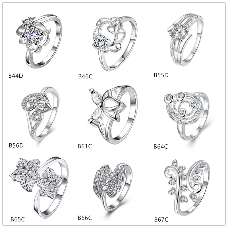 

mixed style fashion white gemstone 925 silver plate ring EMGR19, Maple Leaf sunflower plated sterling silver ring 10 pieces a lot