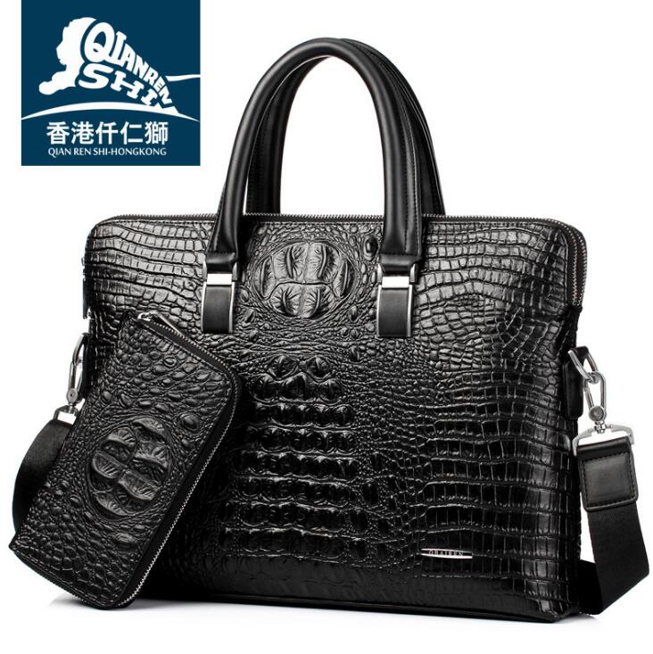 

Factory wholesale men bag high-quality crocodile embossed leatheres handbag business mens fashion embosseds leather fashions leathers shoulder bags, Brown pu