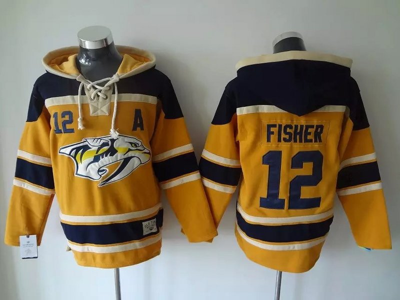

Top Quality ! 2017 New Old Time Hockey Jerseys Nashville Predators #12 Mike Fisher Yellow Hoodie Pullover Sports Sweatshirts Winter Jacket