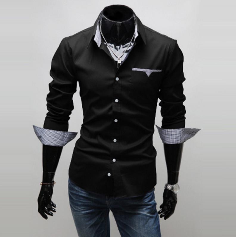 Casual Shirt Men 2018 Fashion Patchwork Plaid design turn down collar long sleeve single breasted 2017 mens business shirts free shipping