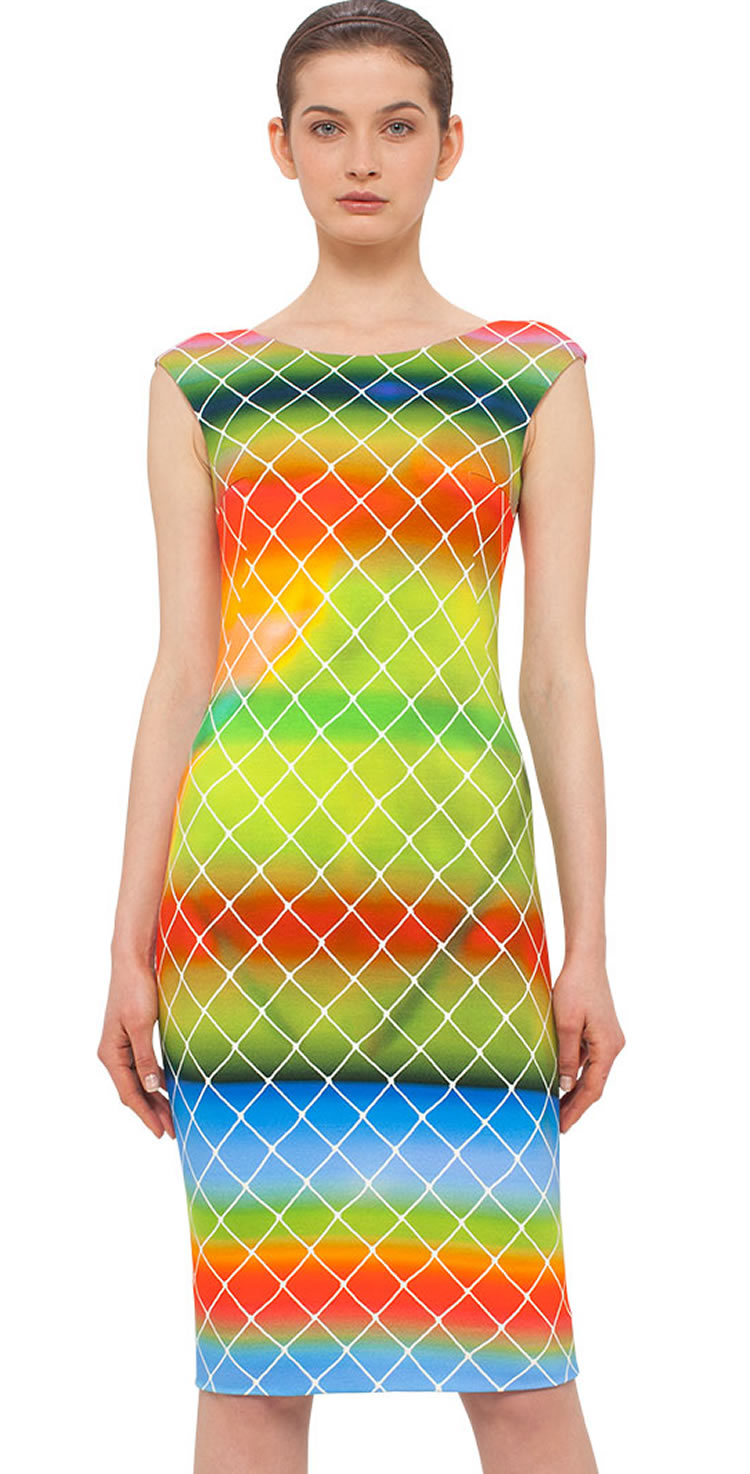 

Colorful Print Women Sheath Dress Round Neck Casual Dresses 031614, As pictures