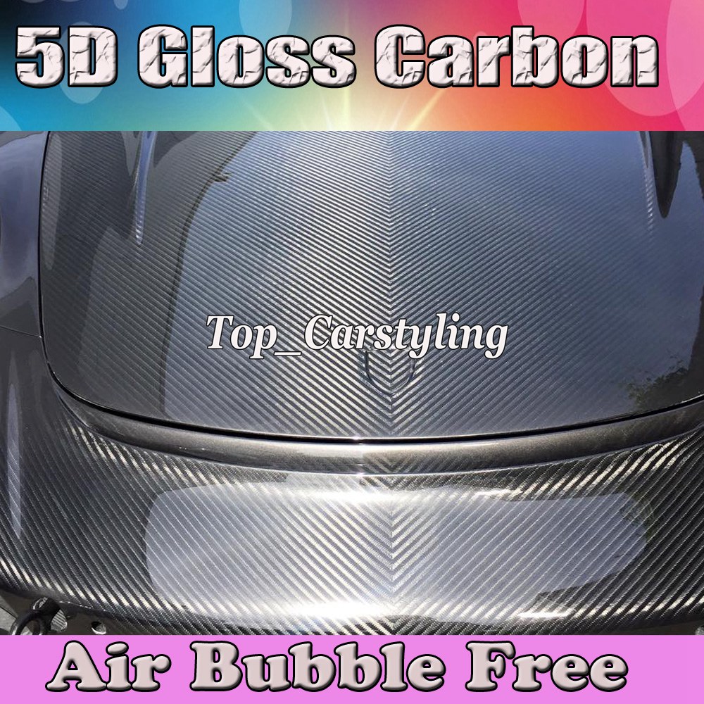 

Premium Ultra Glossy Carbon 5D Glossy Carbon Fibre Vinyl For Car Wrap Styling with air bubble Free like realcarbon 1.52x20m/Roll (5ftx66ft), Black