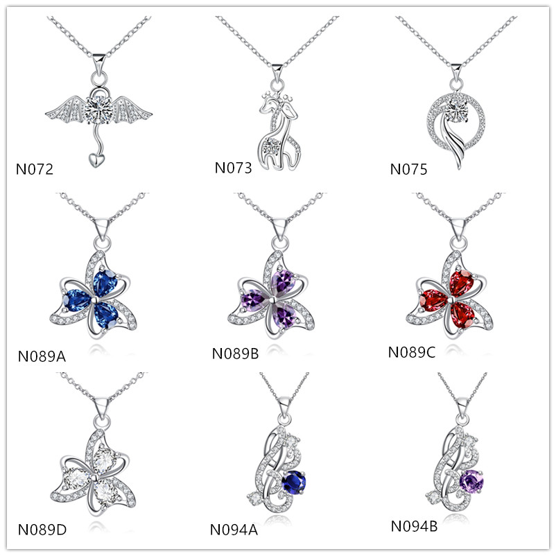 

fashion women's gemstone 925 silver necklace pendants mixed style, sterling silver plated pendant necklaces GTN8