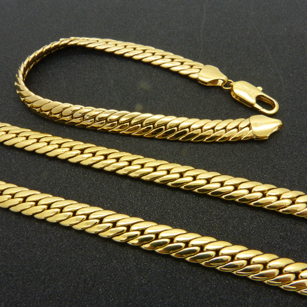 Statement Jewelry Set 18k Yellow Gold Filled Herringbone Necklace Bracelet Set For Men-image-386965615