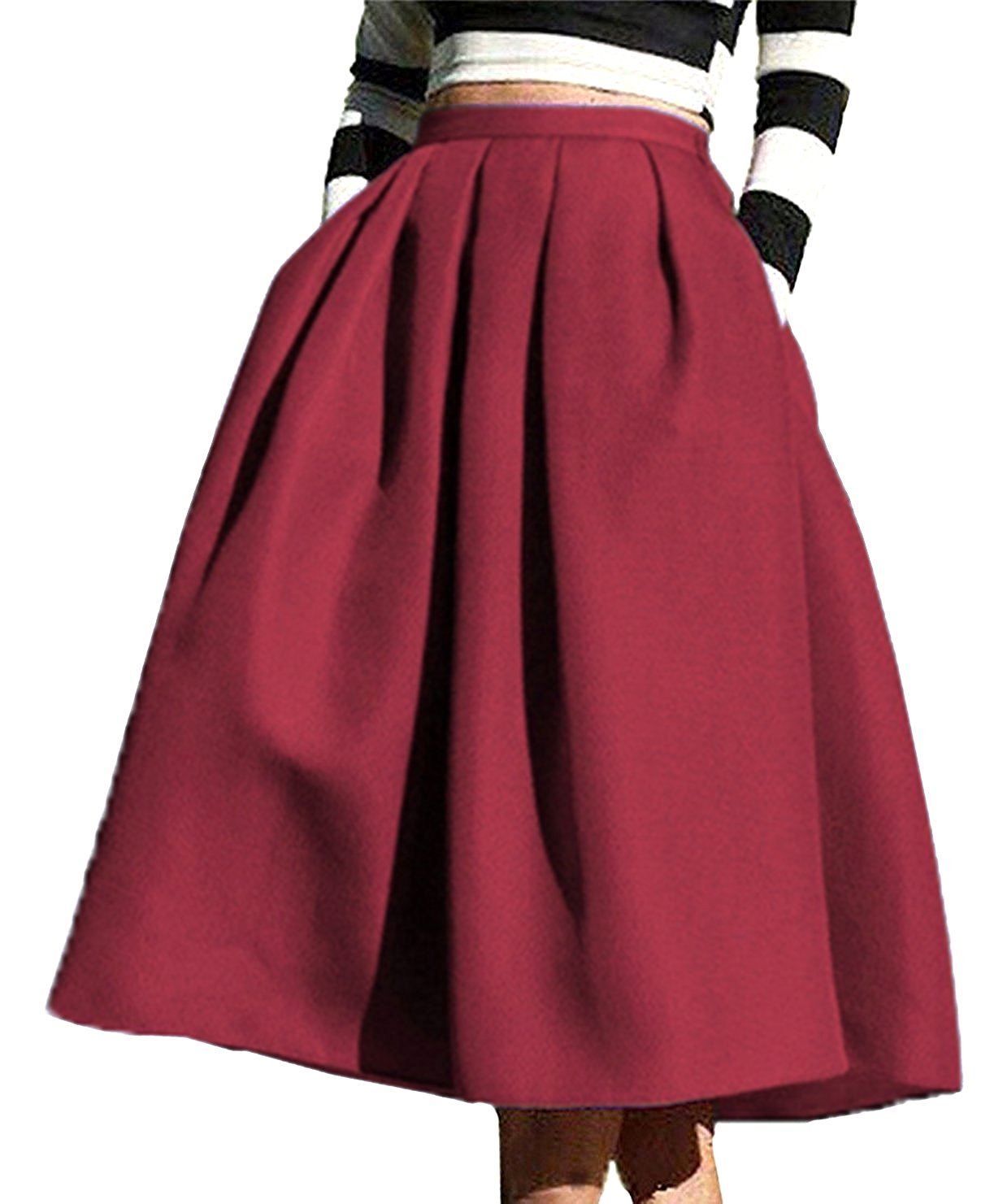 red midi skater skirt