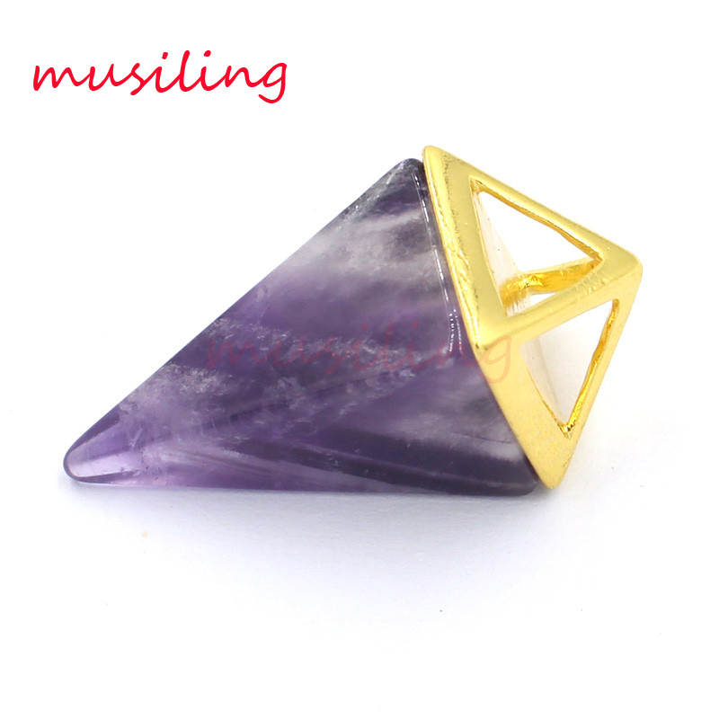 

Pyramid Pendants Necklace Chain Gem Stone Pendant Pendulum Gold Plated Charms Bohemian Healing Chakra Amulet Fashion Couple Jewelry