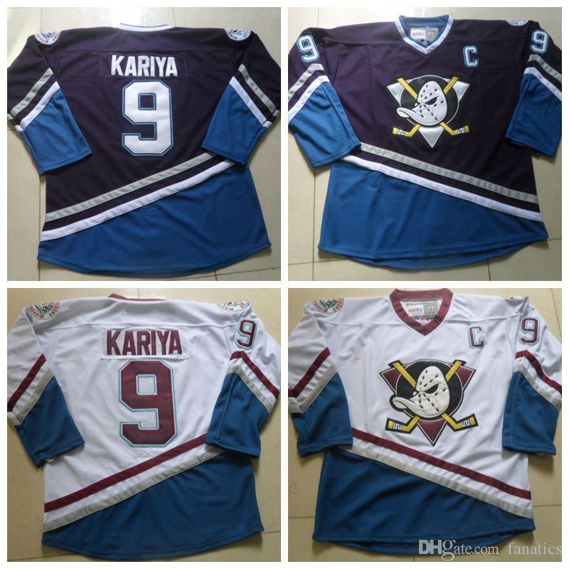 Custom Mens Womens Kids #9 Paul Kariya Jersey Anaheim Ducks Jerseys Paul Kariya Purple Turquoise CCM Vintage Throwback Hockey Jersey C Patch