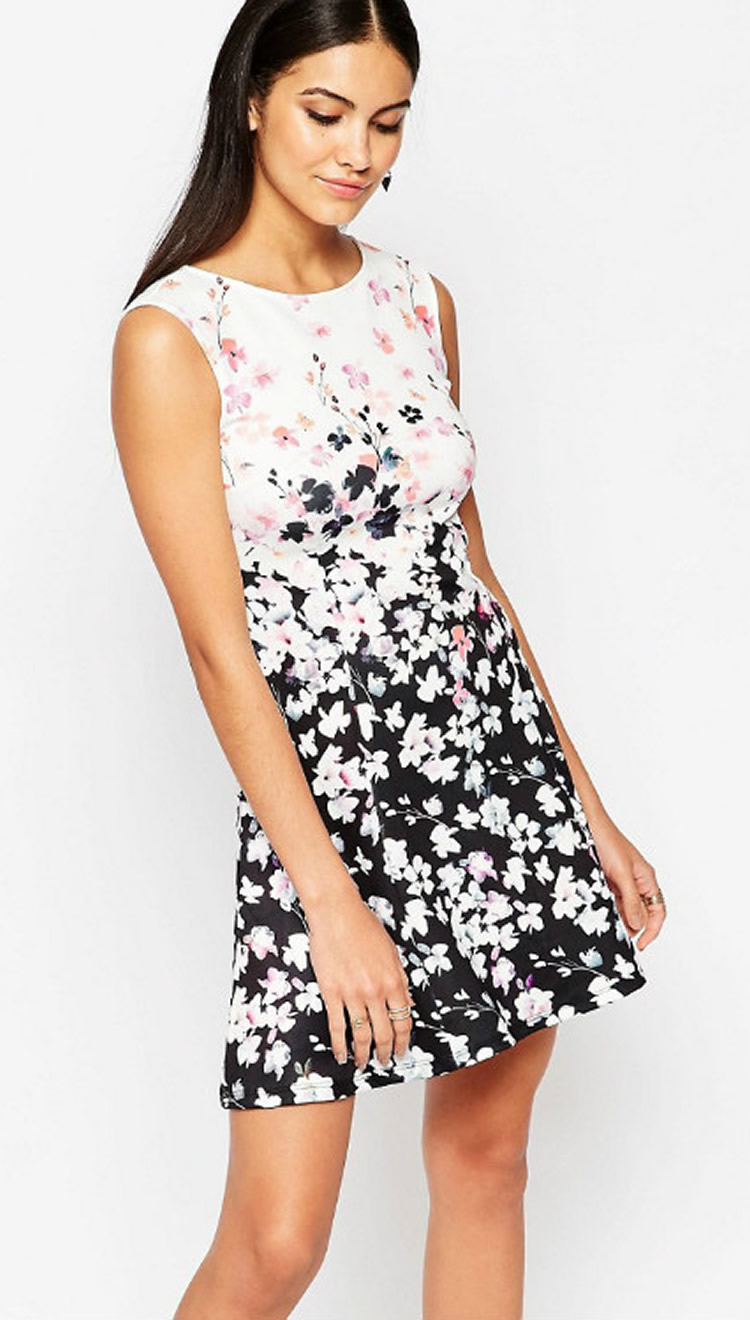 

Floral Flower Print Women A-Line Dress Round Neck Casual Dresses 0616102, As pictures