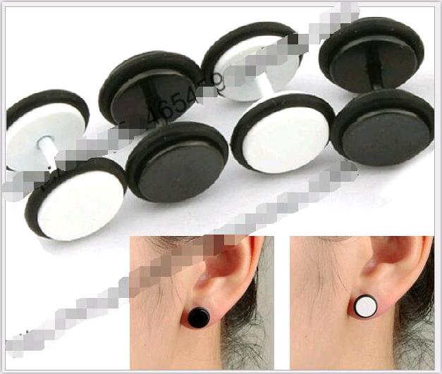 

Circular Stainless Steel Mens Stud Earrings Jewelry Black White Hip Hops Rock dumbbell Women Men Round Earring 8colors, Golden;silver