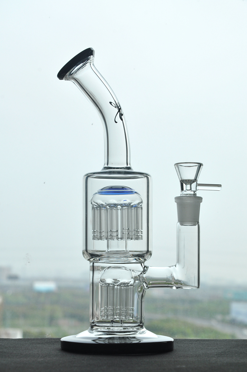 

New arrival 11 inches TORO double Arm tree perc Glass Bongs glass bubbler water pipe oil rig glass Pipes