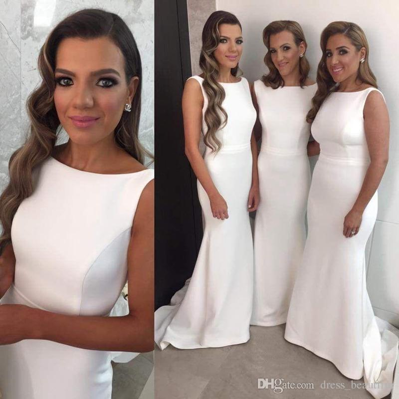 2021 Mermaid White Satin Long Plus Size Cheap Vintage Party Girls Bridesmaid Dresses Custom Made Prom Dresses