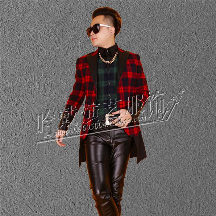 

Wholesale-S-XXXL Men's brand fashion leather clothing suit jacket clothing dj Take dress nightclub singer Free Shipping, Red
