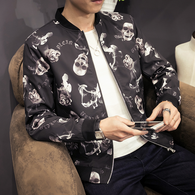 

Men's Jackets Wholesale Slim Fit Fashion Printing Skull Mens Jackets And Coats Casaco Masculino Veste Homme Spring Autumn Jacket Men Jaqueta, Black