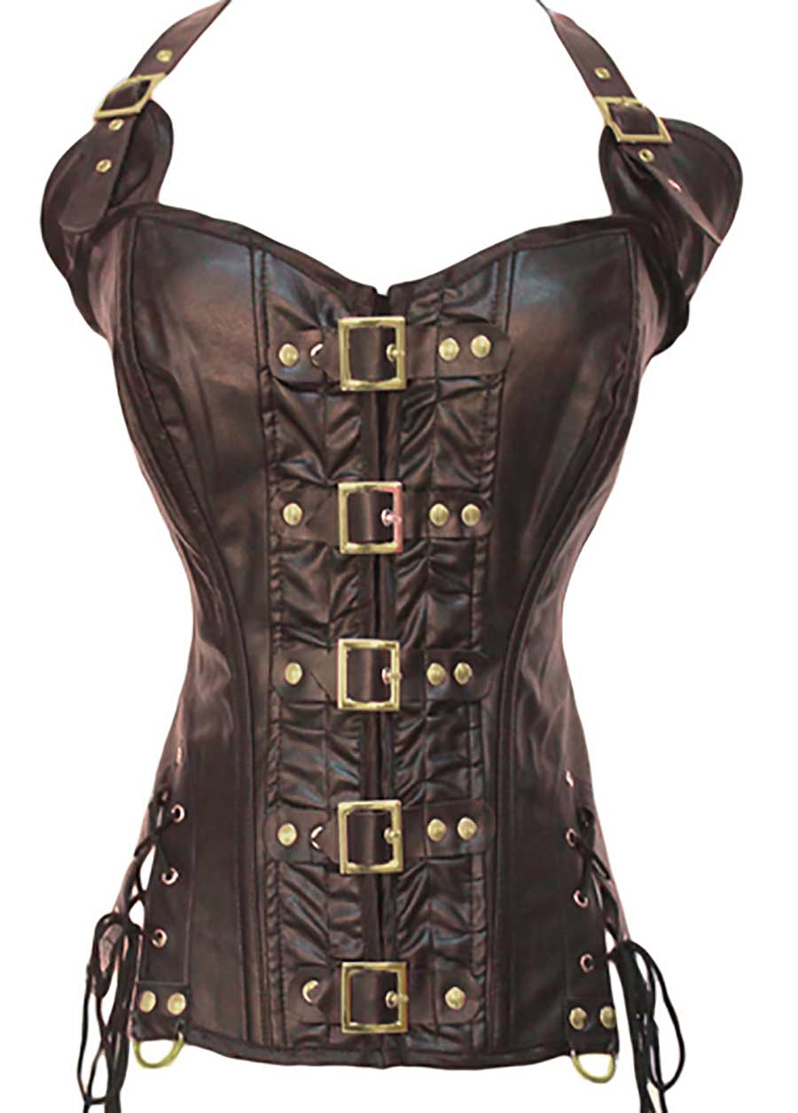 

Wholesale-2016 new Balck Brown Leather Overbust steampunk Corset overbust gothic clothing korsett corse corselet corpete e espartilho E39, Black