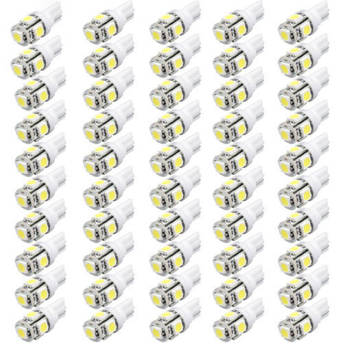 

50Pcs Super White T10 Wedge 5-SMD 5050 LED Side Tail Plate Parking Dome Plate Light bulbs W5W 2825 158 192 168 194