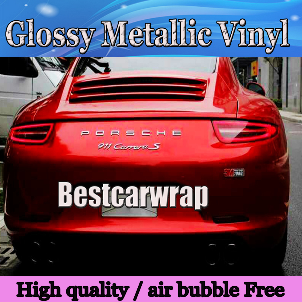 

Premium Glossy Red Metallic Vinyl Blood Cherry red Gloss Car Wrapping Film With Air channel sticker covers Size :1.52*20M/Roll (5ftx66ft