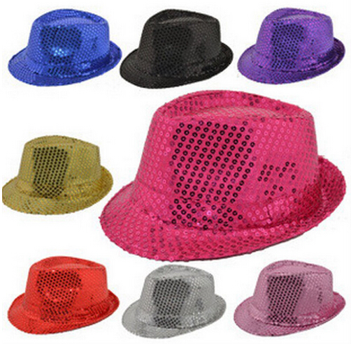 

Adult Colorful Sequins Jazz Hat Stage Performances Fedora Hats polyester Crimping Christmas Day Magic Cap, Mix colors