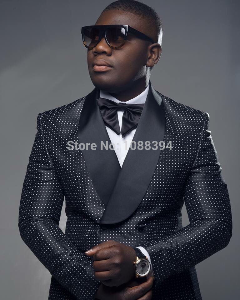 

Wholesale- Groom Suits 2017 New Arrival Wedding Mens Black And White Dots Suits With Pants Mens Double-Breasted Suits For Weddings Tuxedos, As picture-10