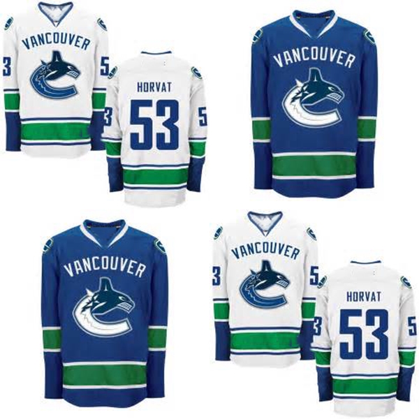 2016 New, Bo Horvat des Vancouver Canucks N ° 53 pour hommes (MAISON BLEUE ET ROUTE BLANCHE), chandails de hockey, logo brodé, Authentic Jersey A