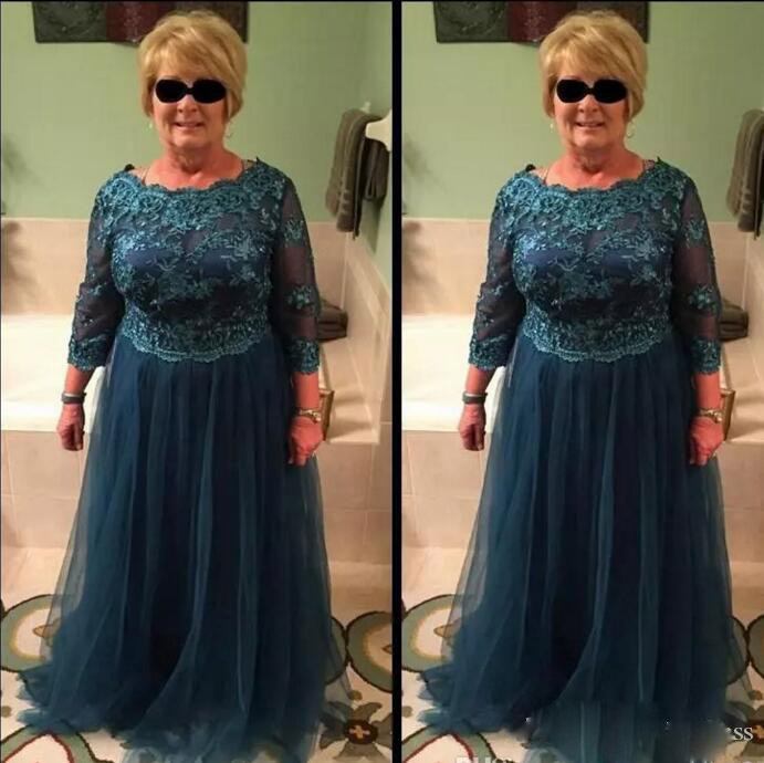 

Plus Size A Line Mother of Bride Dresses Long Sleeves Lace Top Mother Gowns Jewel Neck Soft Tulle Mother Dresses Madre installata