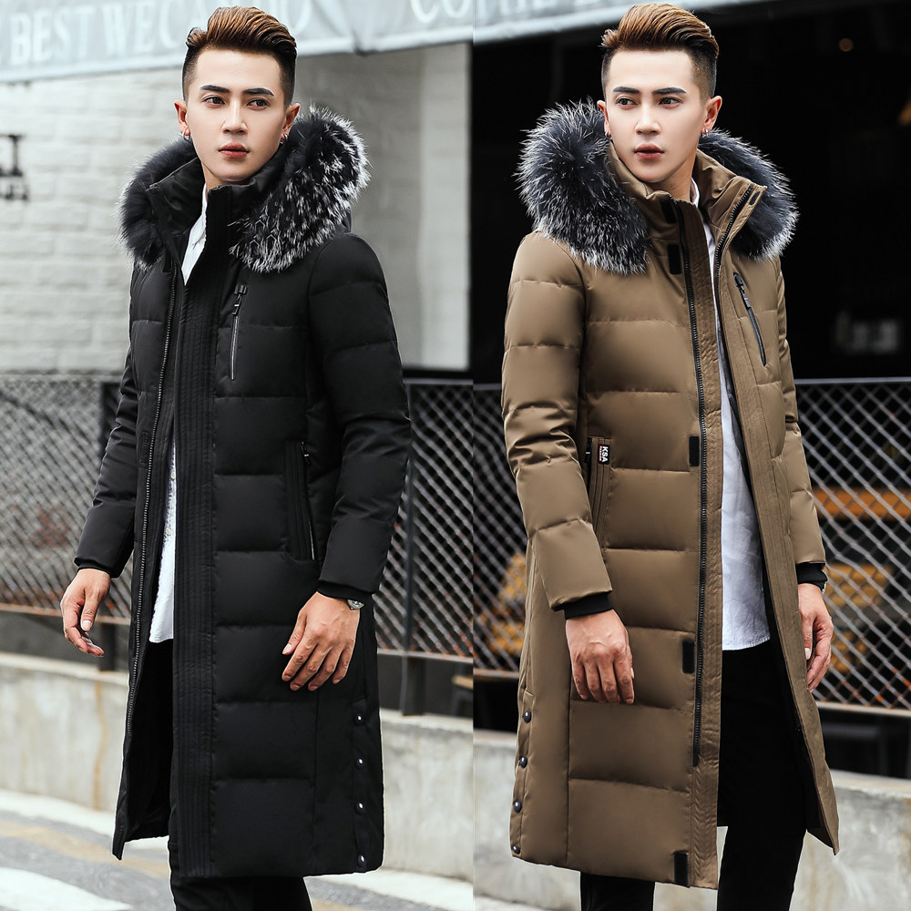 

Duck Down Parkas Mens Winter Jackets Fur Hoodies Long Down Coat Snow Outwear Overcoat Warm Thickening Big Size 5XL 6XL, Black