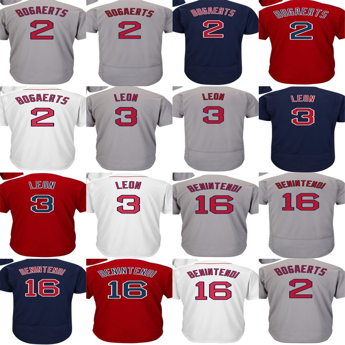 Mens Womens Kids Toddlers Boston 2 Xander Bogaerts Jersey 3 Sandy Leon 16 Andrew Benintendi Grey Navy Red White Stitched Baseball Jerseys