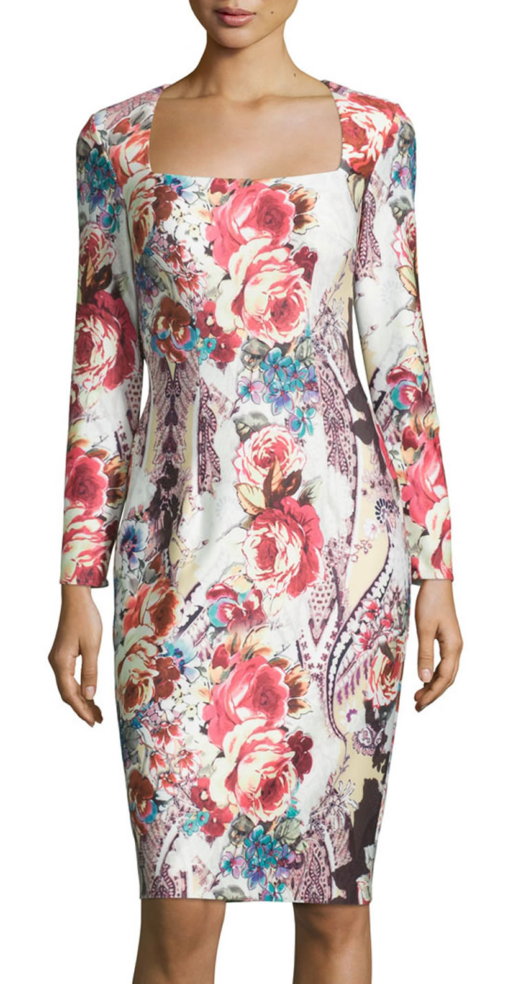 

Floral Flower Print Women Sheath Dress Square Collar Casual Dresses 064A647, As pictures