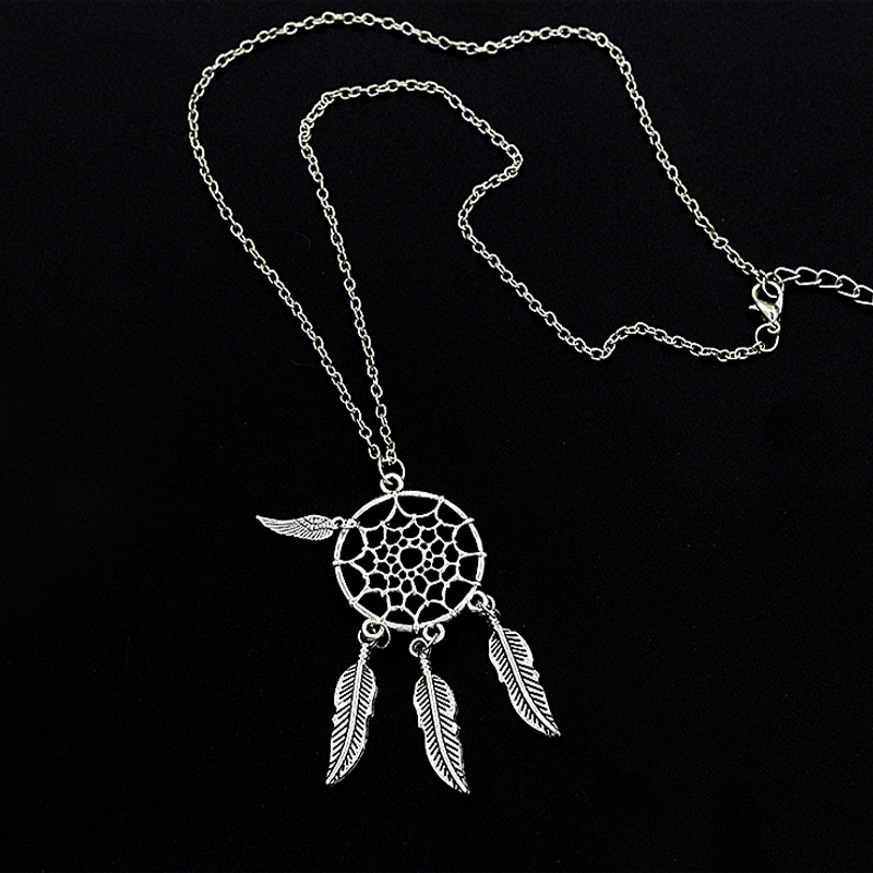 

New Fashion Vintage Silver Tassel Feather Pendants Necklace For Women Choker Statement Necklace Bohemia Sweater Charm Jewelry