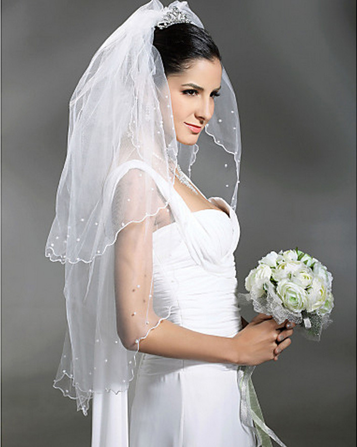 

New Hight Quality Sexy Romantic One Layer Elbow Line Edge Veil Bridal Head Pieces For Wedding Dresses, White